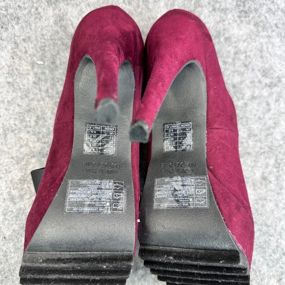 Forever 21 Womens Size 8.5 Heels Wine Faux Suede Peep Toe Platform Stilleto New